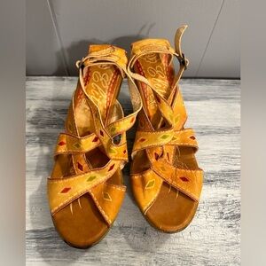Elite corkys multicolor wedge leather straps sandals size 8